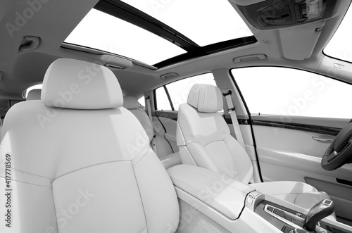 Seats and panarama window in modern white sport car, back view © Dexto