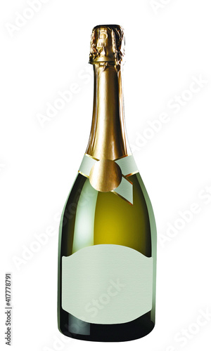 Champagne bottle isolated on white + clipping path.
