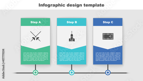 Set Fencing, Dart arrow and Billiard table. Business infographic template. Vector.