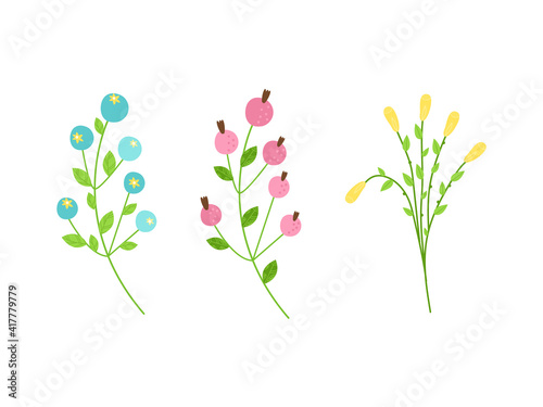 set of decorative stylized plants for the design of postcards  packaging  price tags  advertising  wrappers. Vector illustration.