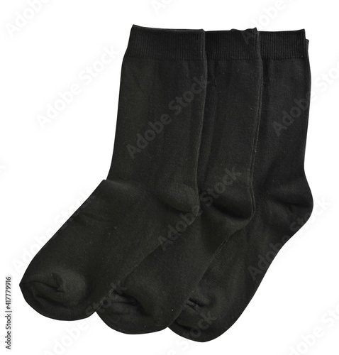 Three Pair of black male socks on white background