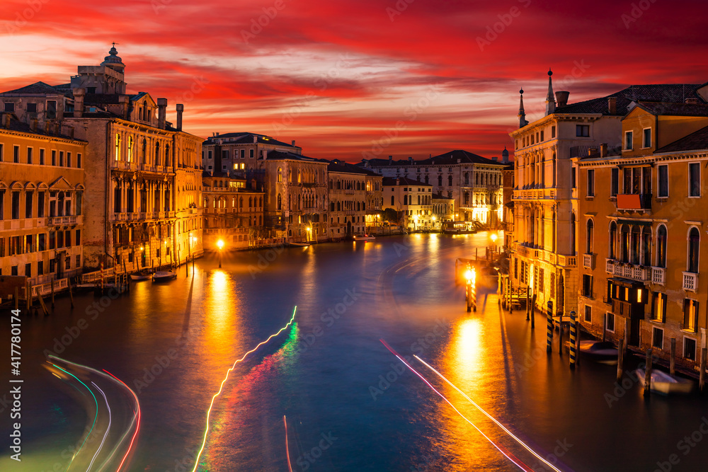 Grand Canal and at sunset, Venice, Italy