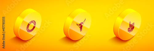 Set Isometric Donut  Buffalo skull and Number 1 one fan hand glove icon. Vector.