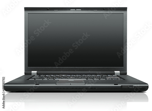 Laptop isolated on white black display - front view