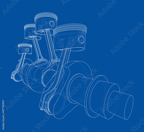 Engine crankshaft with pistons outline. Vector