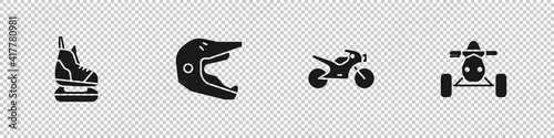 Set Skates, Motocross motorcycle helmet, Motorcycle and ATV icon. Vector.