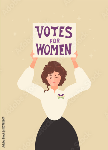 A suffragette stands with a 