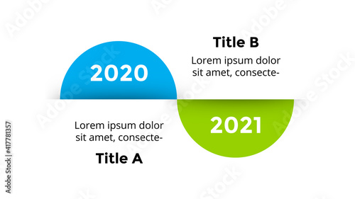 Infographics for 2 steps, options. Two semicircles timeline. Presentation slide template. 