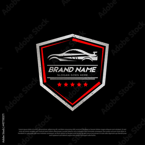 metallic cars Premium Vector logo shield image, automotive service and repair logo design