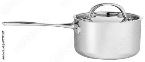 Cooking pot with silver lid isolated on white photo