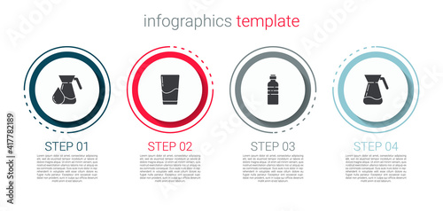 Set Jug glass with water, Glass, Bottle of and . Business infographic template. Vector.