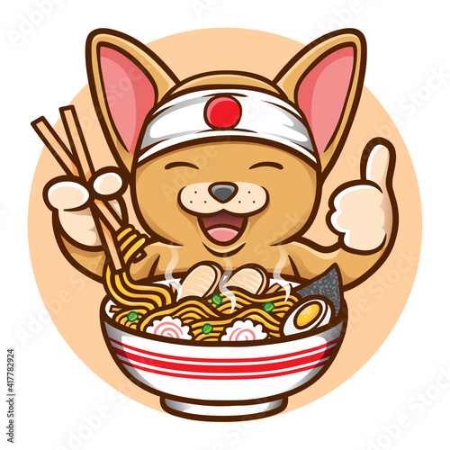 cute mouse eating yummy ramen noodle illustration