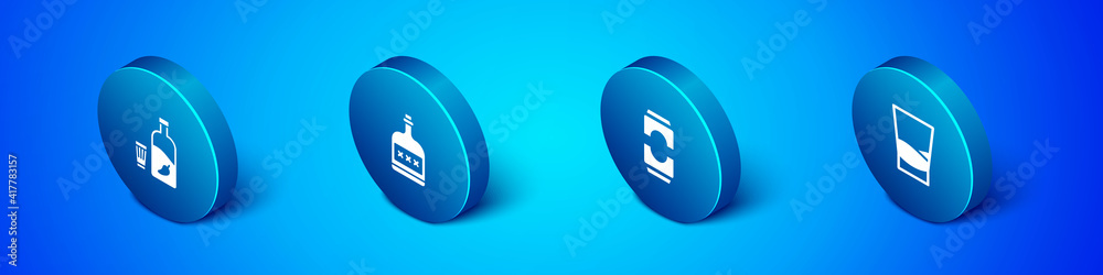 Set Isometric Vodka with pepper and glass, Beer can, Glass of vodka and Alcohol drink Rum bottle icon. Vector. Set Isometric Vodka with pepper and glass, Beer can, Glass of vodka and Alcohol drink Rum bottle icon. Vector.