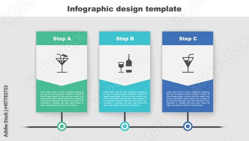 Set Cocktail, Wine bottle with glass and . Business infographic template. Vector.
