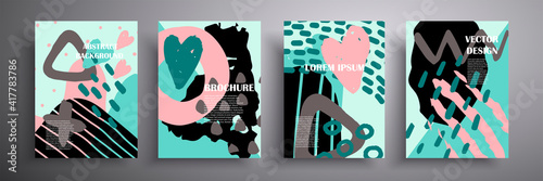 Set of vector covers. Abstract shapes. Colored geometric compositions in delicate colors for book covers  posters  flyers  magazines  business annual reports.
