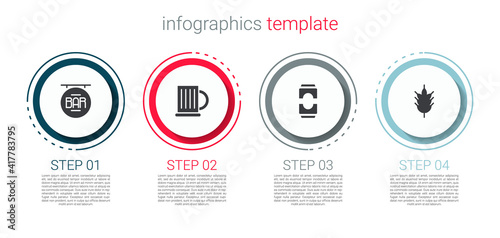 Set Street signboard with Bar, Wooden beer mug, Beer can and Hop. Business infographic template. Vector.