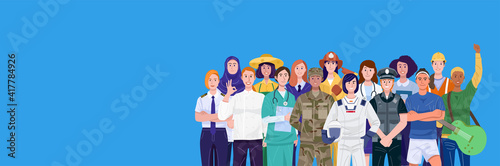 International women's day. Group of women with various occupations. Vector