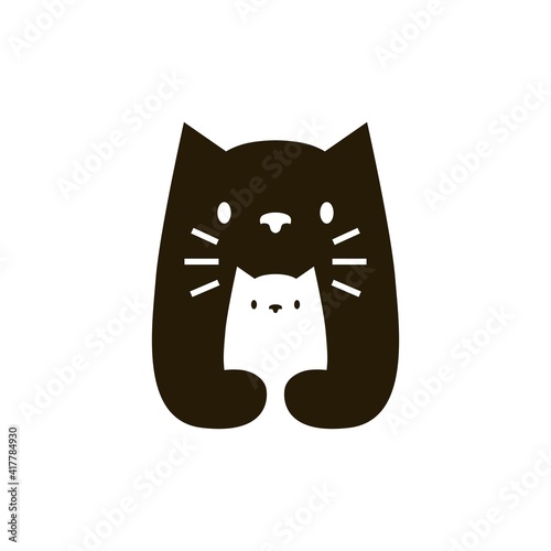cat mom and son negative space logo vector icon illustration