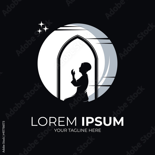 Kids Praying On The Moon Logo Design Inspiration