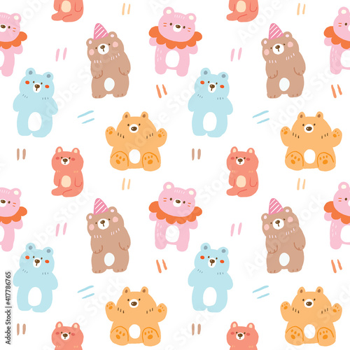 Seamless Pattern with Cute Bear Illustration Design on White Background