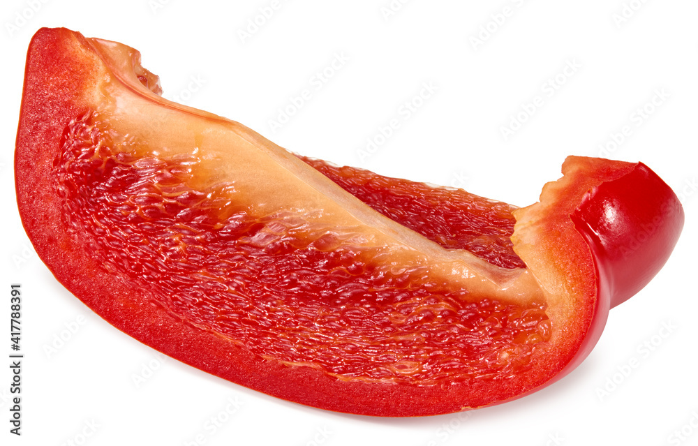 sliced red sweet bell pepper isolated on white background. clipping path sliced red sweet bell pepper isolated on white background. clipping path
