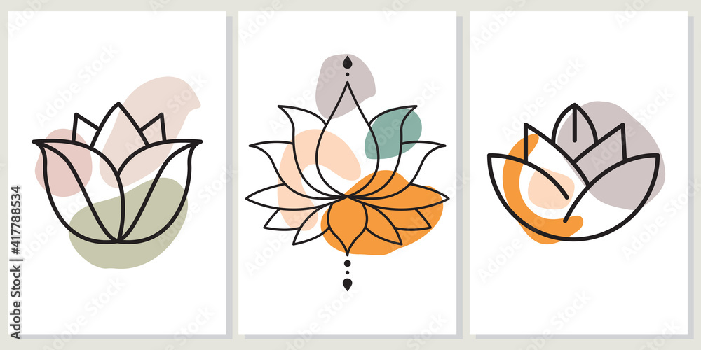 Abstract boho art background, cover or wall art with hand-drawn lotus Abstract boho art background, cover or wall art with hand-drawn lotus