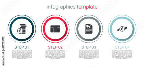 Set Coin money with euro symbol, Credit card chip, Finance document and Financial growth and coin. Business infographic template. Vector.