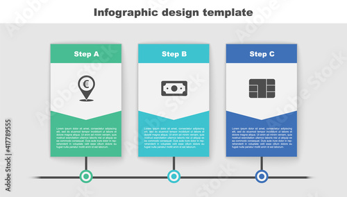 Set Cash location, Stacks paper money cash and Credit card with chip. Business infographic template. Vector.