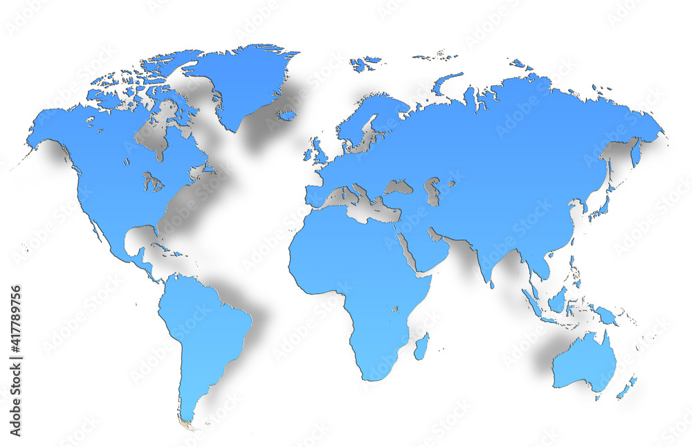 World map of light blue colors.