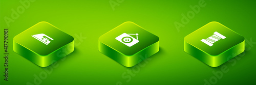 Set Isometric Tailor shop, Sewing thread and Electric iron icon. Vector.