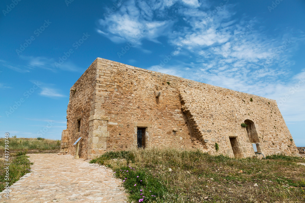 The building of a former prison on the territory of the Venetian fortress of Fortezza in the city of Rethymnon in Crete. Greece