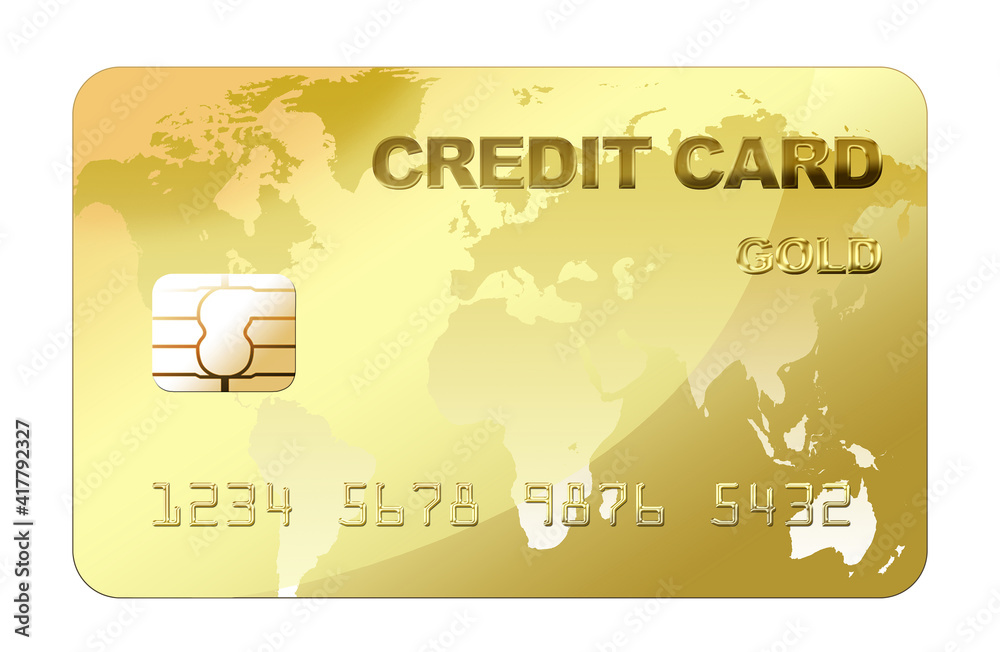 Gold credit card with world map - isolated on white with clipping path Gold credit card with world map - isolated on white with clipping path