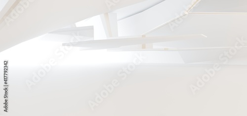 Obraz na płótnie Luxury white abstract architectural minimalistic background. Contemporary showroom. Modern exhibition stand. Empty gallery. Backlight. Polygonal Graphic Design. 3D illustration and rendering. w salonie