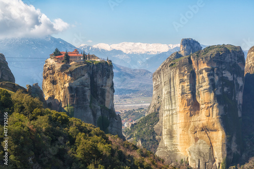 Greece  monastery on the rocks in Meteora