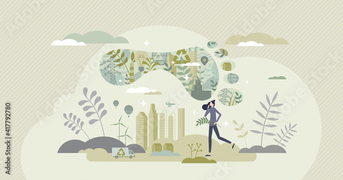 Carbon footprint effect and CO2 emission problem reduce tiny person concept