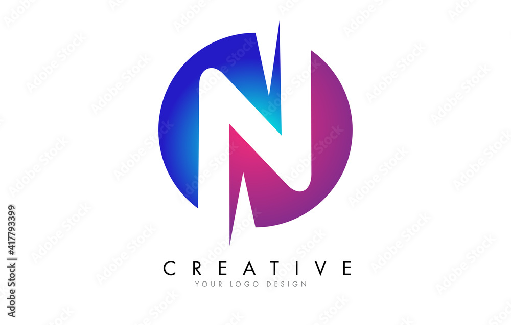 Colorful N Letter Logo Design with a Creative Cuts and Gradient Blue and Pink Rounded Background. Colorful N Letter Logo Design with a Creative Cuts and Gradient Blue and Pink Rounded Background.