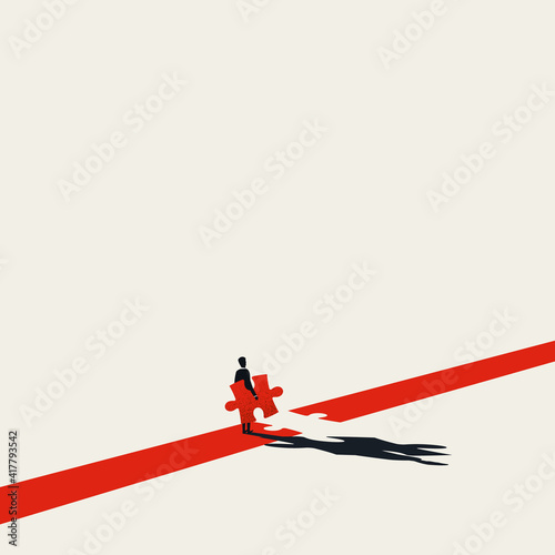Business solution vector concept with man completing road. Symbol of new ideas, ambition and success.