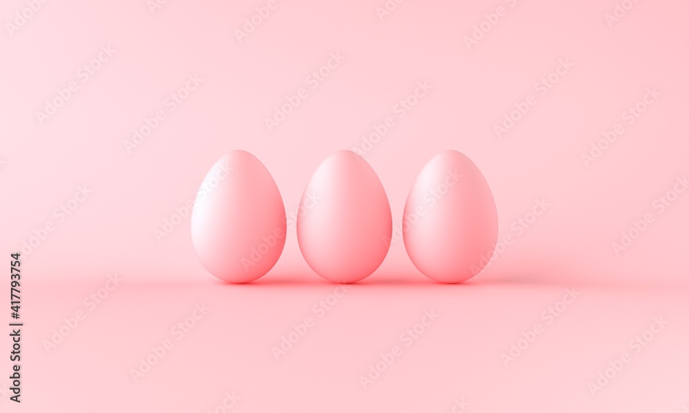 Three pink eggs on pink background. 3d rendering Three pink eggs on pink background. 3d rendering