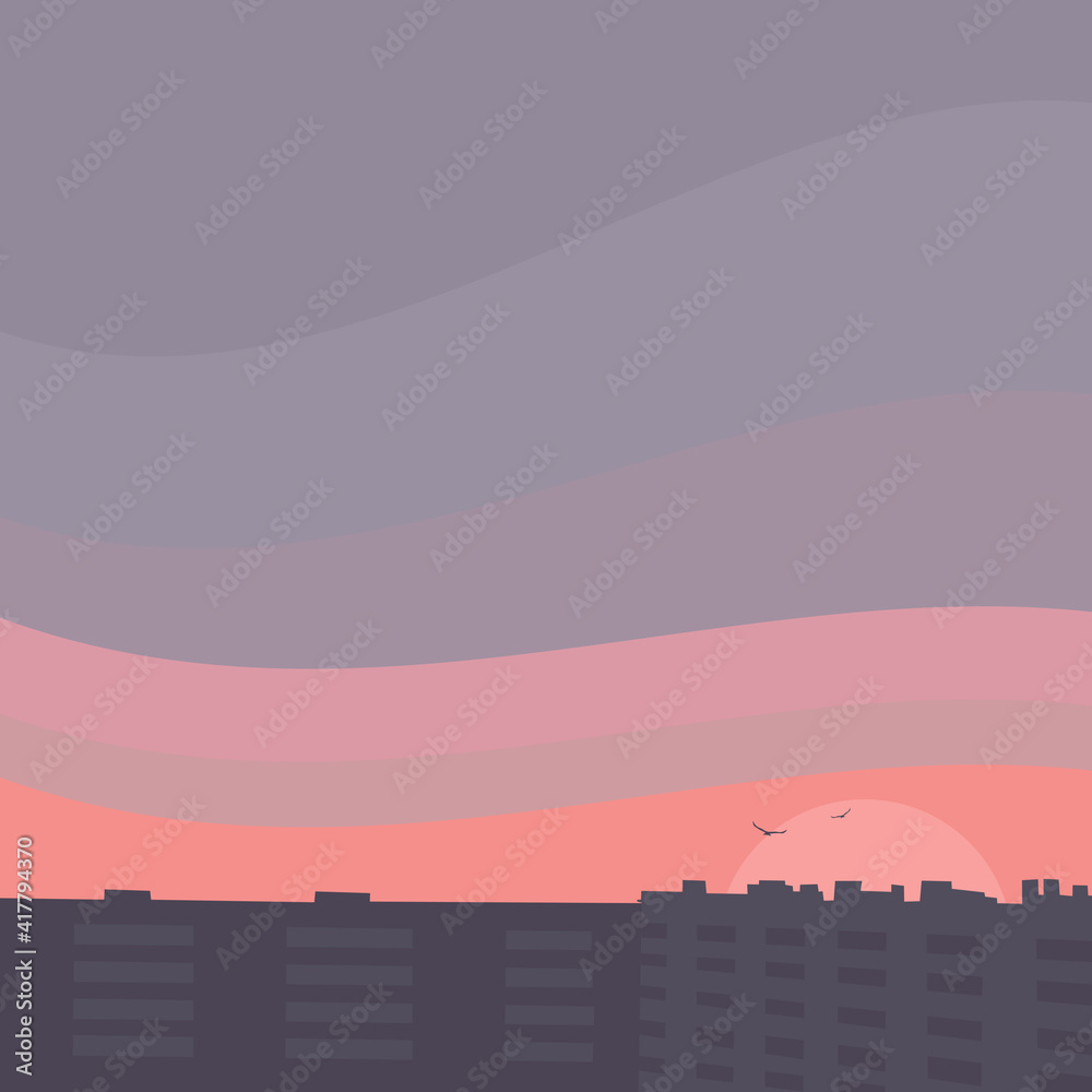 Sunrise in the city. Landscape. Background illustration. Vector.