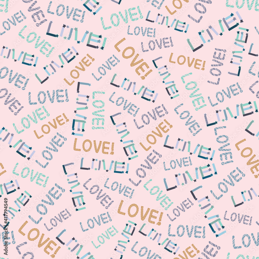 Vector seamless repeat pattern with variation of love wording