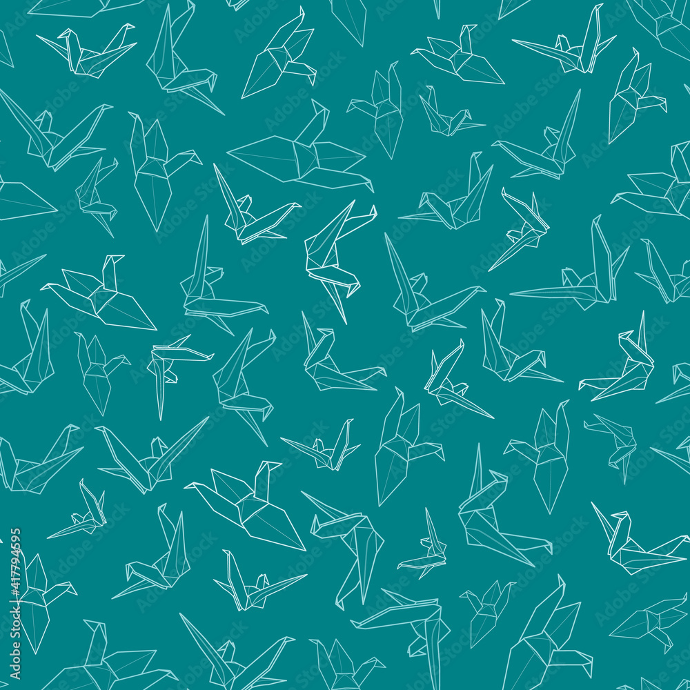 Vector seamless repeat pattern with origami crane for fabric & wallpaper
