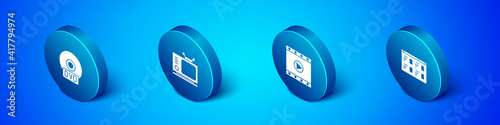 Set Isometric CD or DVD disk, Play Video, Online play video and Retro tv icon. Vector.