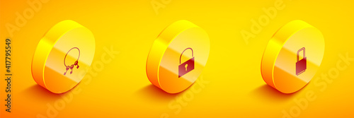 Set Isometric Bunch of keys, Lock and icon. Vector.