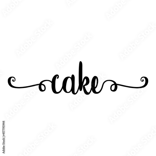 Banner con texto manuscrito cake escrito a mano con florituras en color negro