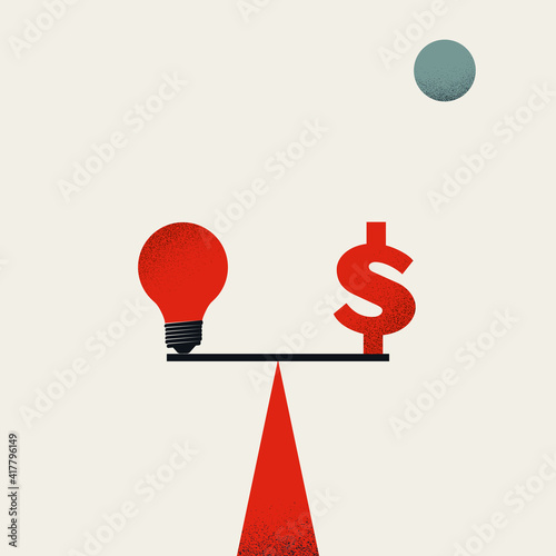 Business investment in new startup or idea vector concept. Balance between idea and money. Symbol of ambition.