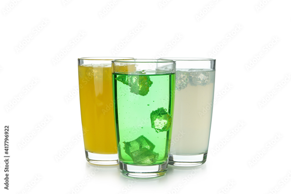 Glasses of different soda isolated on white background Glasses of different soda isolated on white background