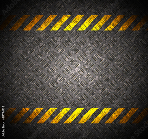 Metal background with caution tape