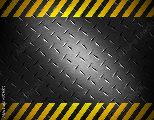 Metal background with caution tape