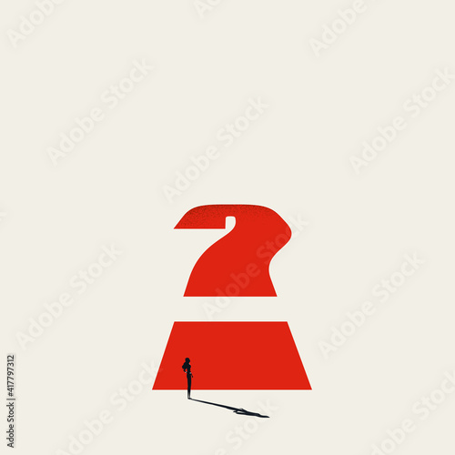 Business woman and uncertain future vector concept. Symbol of unknown challenges, solutions.