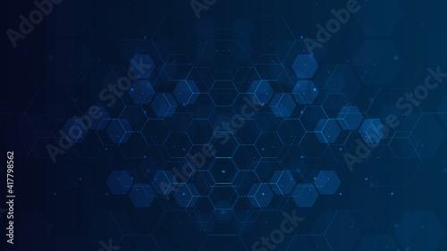 Digital technology background. Abstract hexagons background with lines and dots. Design for science, medicine or technology 